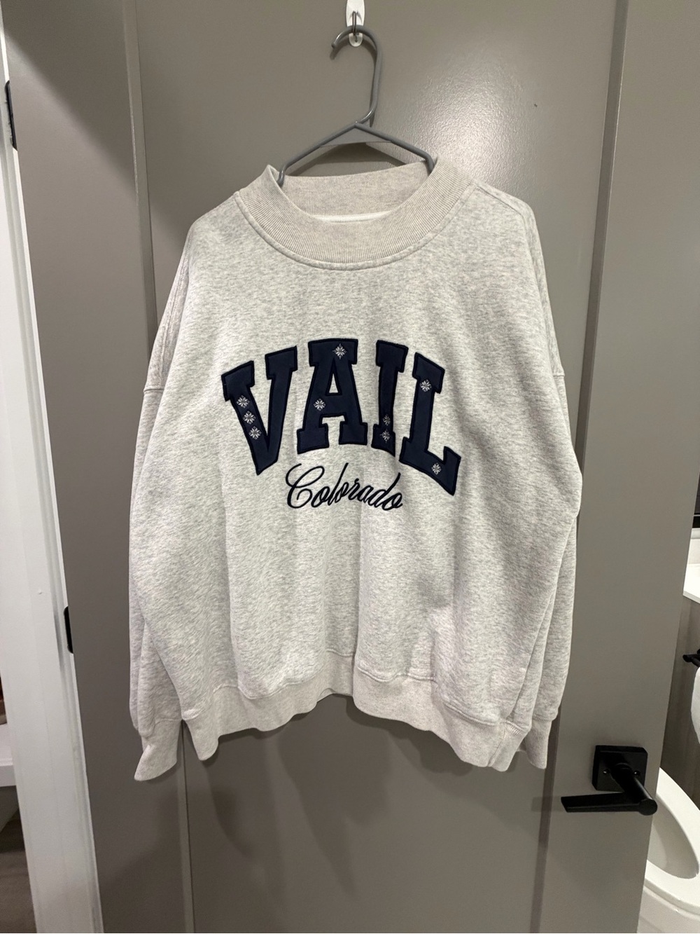 Abercrombie & Fitch Light Gray Crewneck with Navy VAIL Script